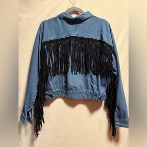 Blue Denim & Black Fringe Jacket